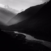 Quintessential lifeline of nature. Glacier, sunlights and river