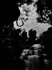 A common cat snake image for many but I saw some different thing in this image, If we blurred our eyes for a moment, we can see a side face looking upward at snake. This could be a momentary exercise for eyes but see the waterfall again by blurry eyes. At first I clicked this photo by keeping snake against waterfall's background but Iater I found a good space in sky and I was composing waterfall below it and I saw this face. 
I really felt that a mother nature has many forms and shapes. And she has a way of loving and caring its kids. 
Reviews and comments are welcomed in advanced.
Regards.