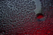 This image was captured on the glass of my grandfather's car. It was raining very heavily when I noticed the drops on the windows changed colour when there was a light behind it.